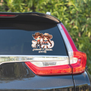 Sticker Cow-boy et Cow-girl emmêlés dans l'amour de Lasso