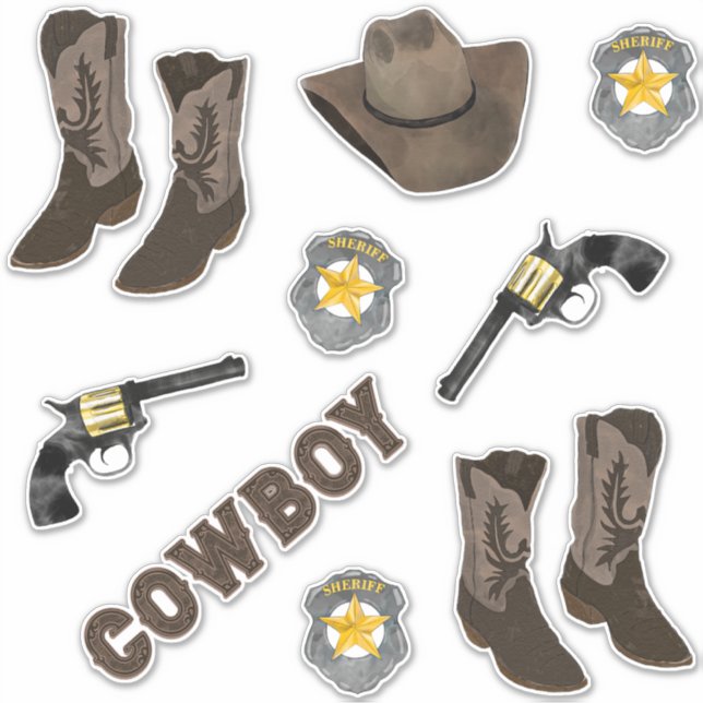 Sticker Cowboy Typographie Artsy Cool Aquarelle Brown (Devant)