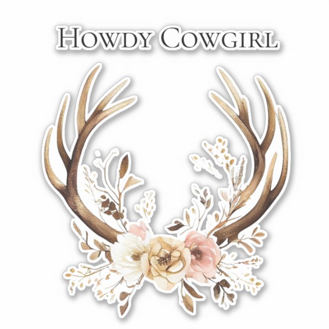 Sticker Cowgirl Deer Antlers Floral Howdy (Devant)