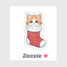 Sticker Cozy Cat in Christmas Stocking Cute Holiday 