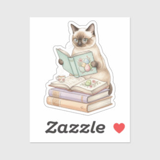 Sticker Cozy Librarian Cat Reading Easter Book Bookworm 