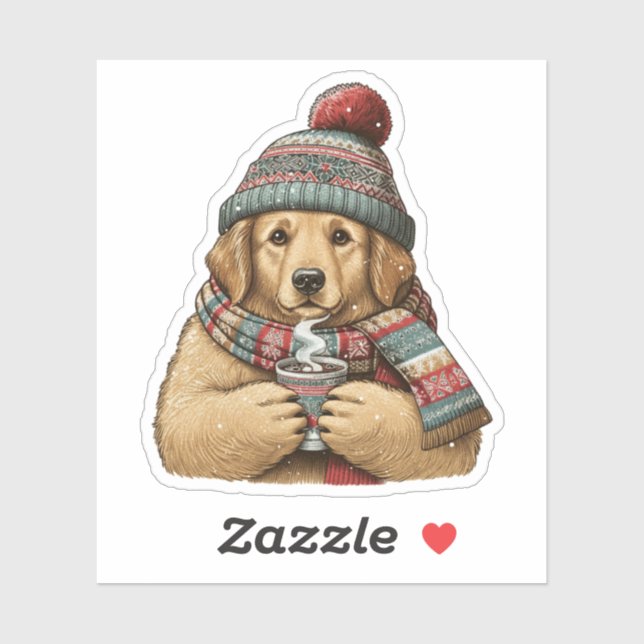 Sticker Cozy Winter Dog Cocoa (Feuille)