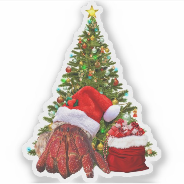 Sticker Crabe père Noël Amusant Crabe de Noël Hermite Crab (Devant)