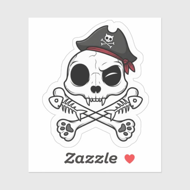 Sticker Crâne de chat et os croisés - Drôle chat pirate (Feuille)