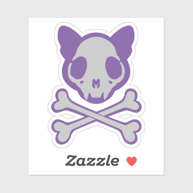 Sticker Crâne de chat personnalisable et os croisés (Feuille)