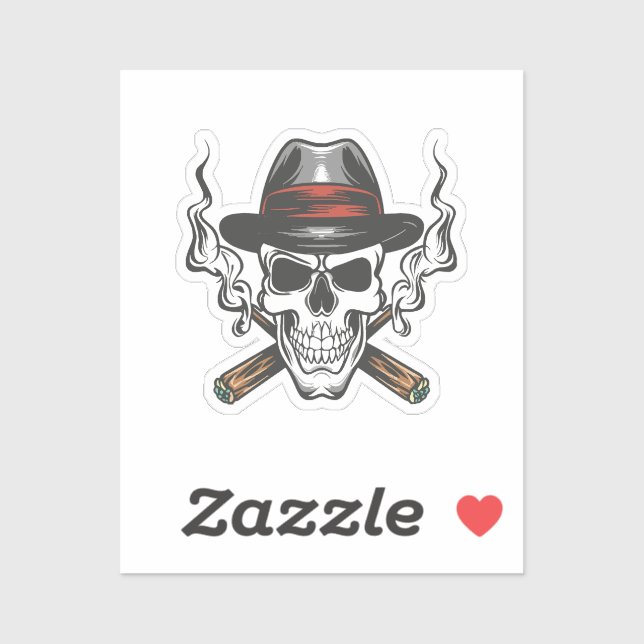 Sticker Crâne de gangster avec chapeau fedora (Feuille)