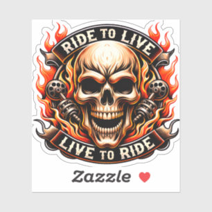 Sticker Crâne de motard Roulez pour vivre, vivez pour roul