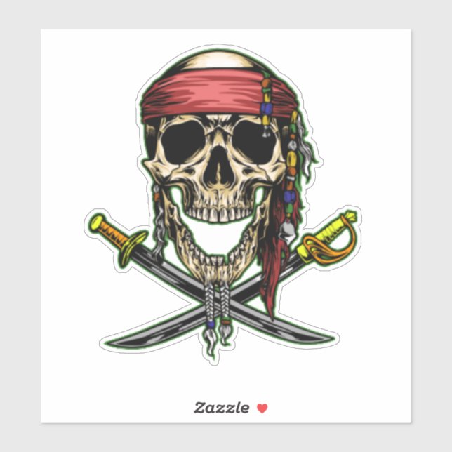 Sticker Crâne de pirate d'épée (Feuille)