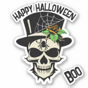 Sticker Crâne effrayant en haut chapeau avec araignée et R