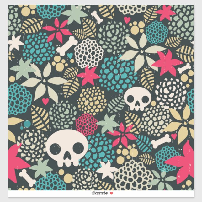 Sticker Crâne en fleurs (Feuille)