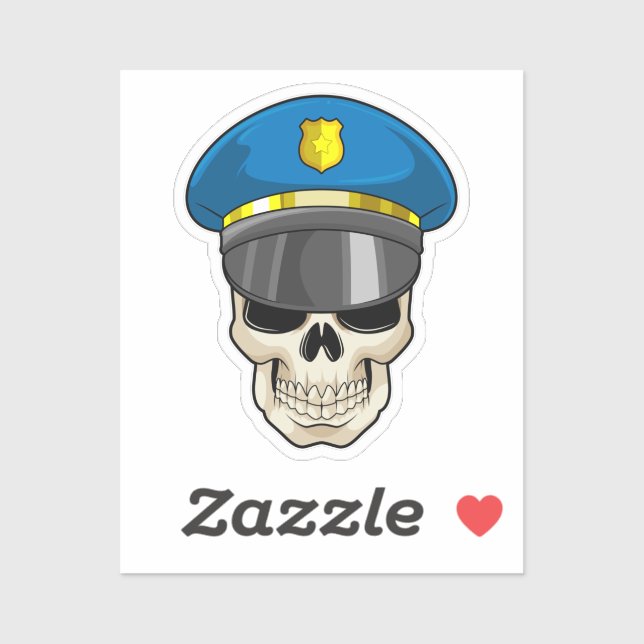 Sticker Crâne en tant qu'officier de police avec casquette (Feuille)