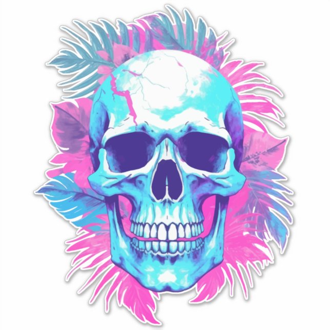 Sticker Crâne floral en style Vaporwave (Devant)