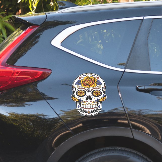 Sticker Crâne floral vif (Coté voiture)