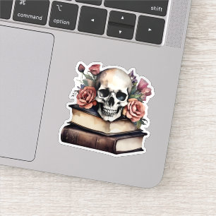 Sticker Crâne gothique avec roses et livres Étanche 