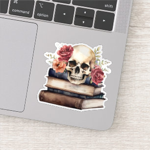Sticker Crâne gothique sur livres anciens Étanche 
