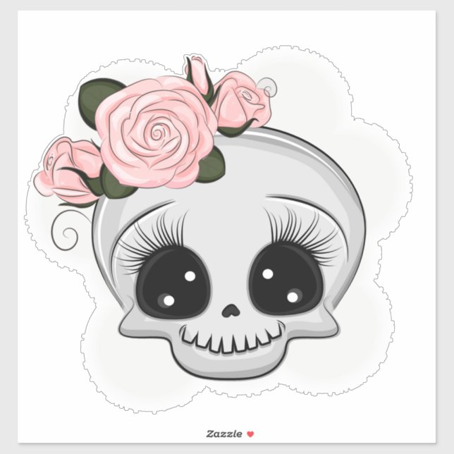 Sticker Crâne mignon avec Rose (Feuille)