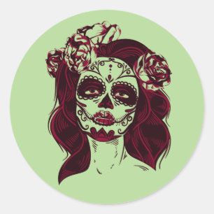Sticker crâne sucre fille Green-Day of Dead