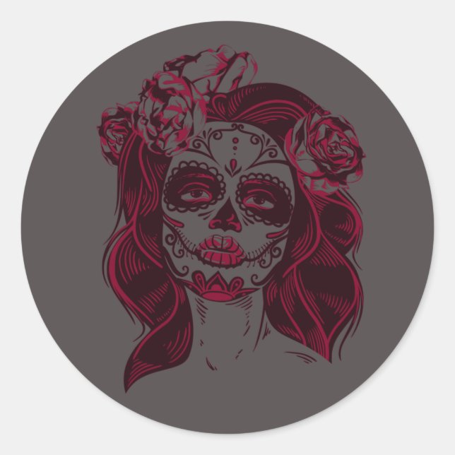 Sticker crâne sucre Girl Grey - Jour des morts (Devant)