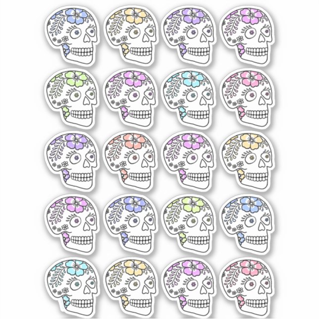 Sticker Crânes À Sucre Avec Fleurs (Devant)