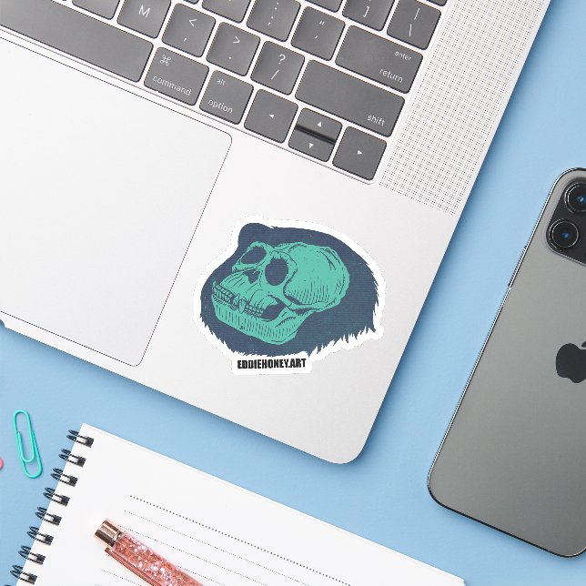 Sticker Crânes - Chimp (Ordinateur portable avec iPhone)