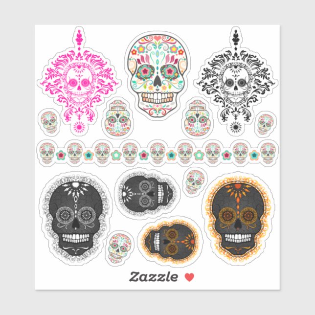 Sticker Crânes de sucre fête de la collection des morts (Feuille)