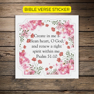 Sticker Créer En Moi Psaume 51:10 Rose Floral Christian
