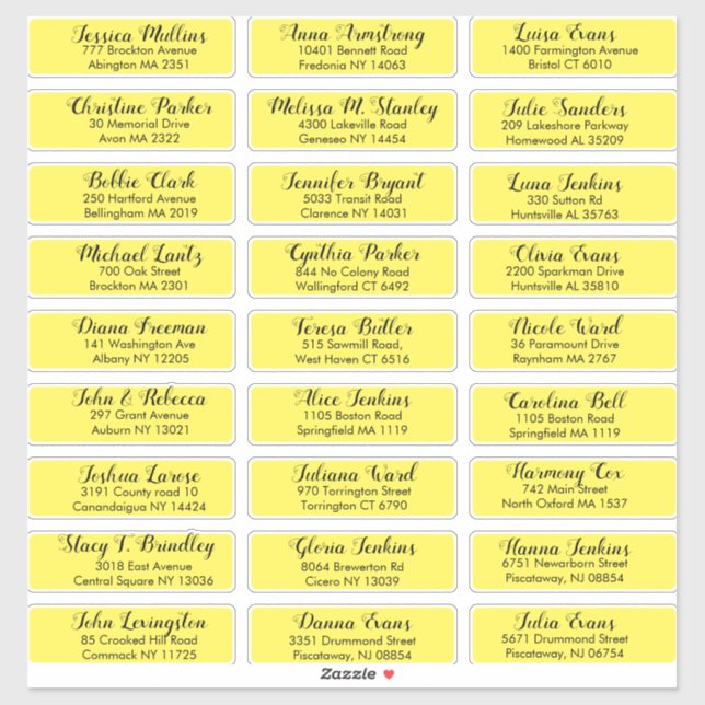 Sticker Créez votre propre adresse d'invité Mariage Jaune (Feuille)