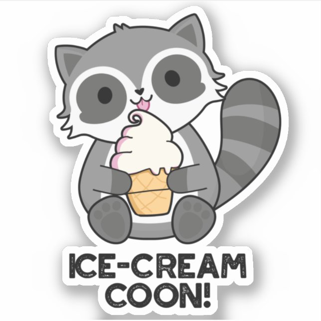 Sticker Crème de glace Coon drôle animal Racoon Pun (Devant)