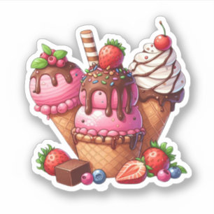 Sticker crème glacée au chocolat aux fraises