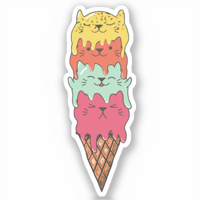 Sticker Crème glacée de chats mignonne | Kawaii Kittens (Recto)