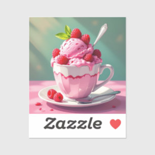Sticker Crème glacée framboise dans une coupe de café rose