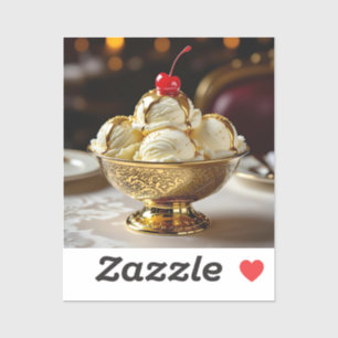 Sticker Crème glacée Sundae avec sirop d'or Blank