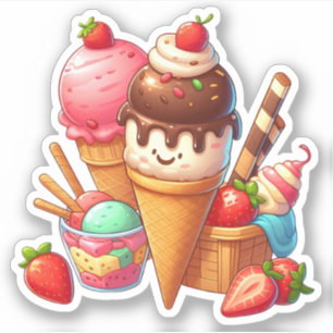 Sticker crème glacée yummy kawaii