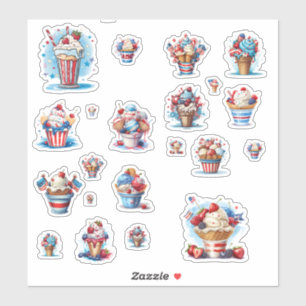 Sticker Crème rouge blanche et bleue sur glace