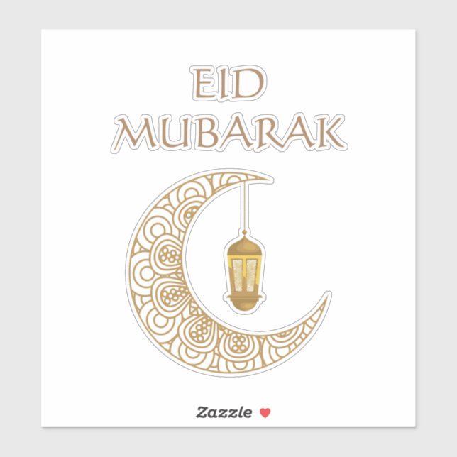 Sticker Crescent d'or Lune et Lanterne Aïd Moubarak Islami (Feuille)