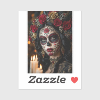 Sticker Crimson Rose Calavera – Jour des Morts élégant