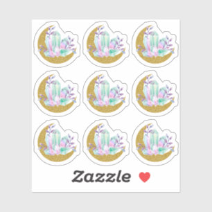 Sticker Cristaux d'aquarelle et croissant de lune pailleté