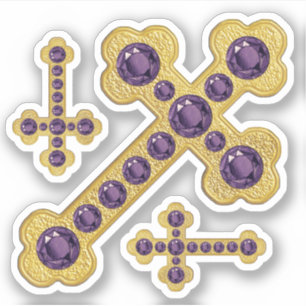 Sticker Croix avec 12 Améthystes de Faux - Contour