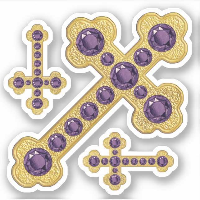 Sticker Croix avec 12 Améthystes de Faux - Contour (Devant)