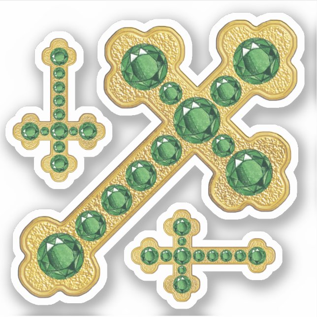 Sticker Croix avec 12 Émeraudes Faux - Contour (Devant)