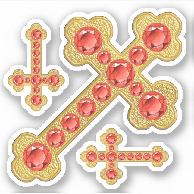 Sticker Croix avec 12 Faux Garnets - Contour (Devant)