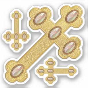 Sticker Croix avec 5 Opales Faux - Contour
