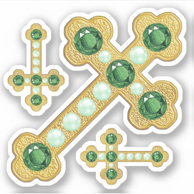 Sticker Croix avec Faux Emeralds & Perles - (Devant)