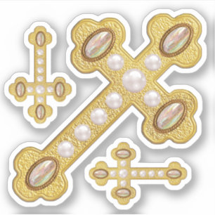 Sticker Croix avec Faux Opals & Perles - Contour