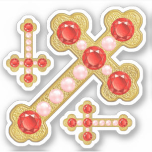 Sticker Croix avec Faux Rubis & Perles - Contour