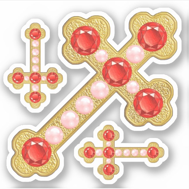 Sticker Croix avec Faux Rubis & Perles - Contour (Devant)