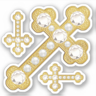 Sticker Croix bouclées avec diamants et perles de Faux -