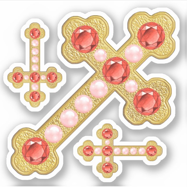 Sticker Croix bouclées avec Faux Garnets & Perles-Contour (Devant)