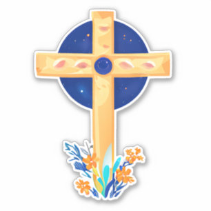 Sticker Croix chrétienne aux fleurs