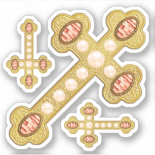 Sticker Croix écoutées avec Faux Red Agates & Pearls -